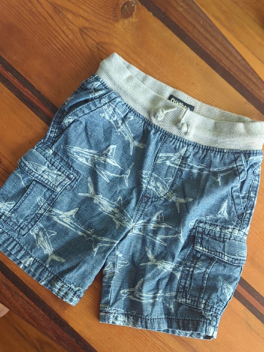 OshKosh B'gosh Blue Shark-Print Denim Cargo Shorts